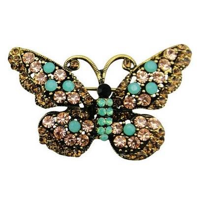 Butterfly Brooch with Rhinestones